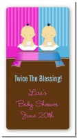 Twin Babies 1 Boy and 1 Girl Asian - Custom Rectangle Baby Shower Sticker/Labels