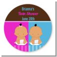 Twin Babies 1 Boy and 1 Girl Hispanic - Round Personalized Baby Shower Sticker Labels thumbnail