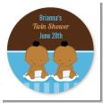 Twin Baby Boys African American - Round Personalized Baby Shower Sticker Labels thumbnail