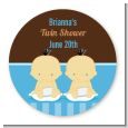 Twin Baby Boys Asian - Round Personalized Baby Shower Sticker Labels thumbnail