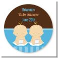 Twin Baby Boys Caucasian - Round Personalized Baby Shower Sticker Labels thumbnail