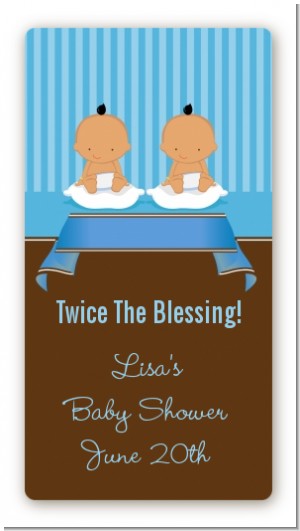 Twin Baby Boys Hispanic - Custom Rectangle Baby Shower Sticker/Labels