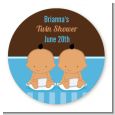 Twin Baby Boys Hispanic - Round Personalized Baby Shower Sticker Labels thumbnail