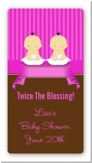 Twin Baby Girls Asian - Custom Rectangle Baby Shower Sticker/Labels
