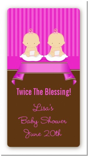 Twin Baby Girls Caucasian - Custom Rectangle Baby Shower Sticker/Labels