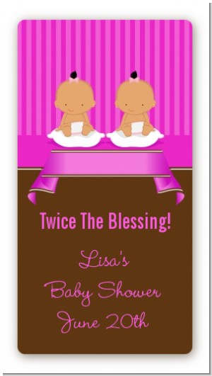Twin Baby Girls Hispanic - Custom Rectangle Baby Shower Sticker/Labels