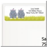 Twin Hippo Girls - Baby Shower Return Address Labels