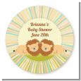 Twin Lions - Round Personalized Baby Shower Sticker Labels thumbnail