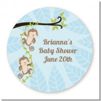 Twin Monkey Boys - Round Personalized Baby Shower Sticker Labels