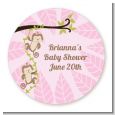 Twin Monkey Girls - Round Personalized Baby Shower Sticker Labels thumbnail