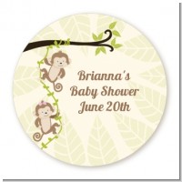 Twin Monkey - Round Personalized Baby Shower Sticker Labels