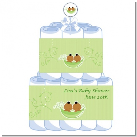 Twins Two Peas in a Pod African American - Personalized Baby Shower Diaper Cake 2 Tier