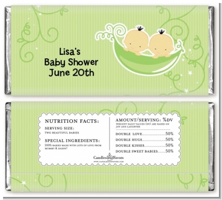 Twins Two Peas in a Pod Asian - Personalized Baby Shower Candy Bar Wrappers