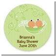 Twins Two Peas in a Pod Hispanic - Round Personalized Baby Shower Sticker Labels thumbnail