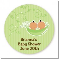 Twins Two Peas in a Pod Hispanic - Round Personalized Baby Shower Sticker Labels