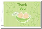Twins Two Peas in a Pod Caucasian - Baby Shower Thank You Cards