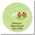 Twins Two Peas in a Pod African American - Round Personalized Baby Shower Sticker Labels thumbnail