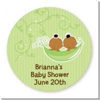 Twins Two Peas in a Pod African American - Round Personalized Baby Shower Sticker Labels