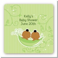 Twins Two Peas in a Pod African American - Square Personalized Baby Shower Sticker Labels