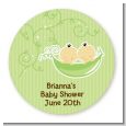 Twins Two Peas in a Pod Asian - Round Personalized Baby Shower Sticker Labels thumbnail
