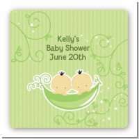 Twins Two Peas in a Pod Asian - Square Personalized Baby Shower Sticker Labels