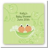 Twins Two Peas in a Pod Hispanic - Square Personalized Baby Shower Sticker Labels