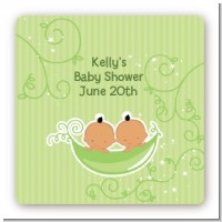 Twins Two Peas in a Pod Hispanic - Square Personalized Baby Shower Sticker Labels