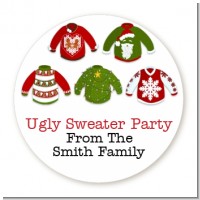 Ugly Sweater Party - Round Personalized Christmas Sticker Labels