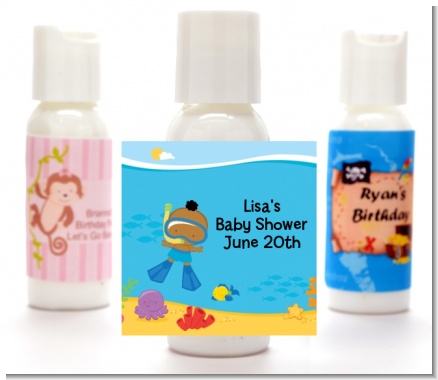 Under the Sea African American Baby Boy Snorkeling - Personalized Baby Shower Lotion Favors
