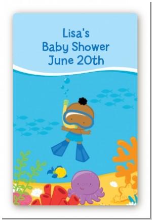 Under the Sea African American Baby Boy Snorkeling - Custom Large Rectangle Baby Shower Sticker/Labels
