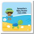 Beach Baby African American Boy - Square Personalized Baby Shower Sticker Labels thumbnail