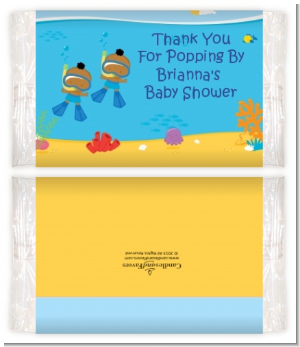Under the Sea African American Baby Boy Twins Snorkeling - Personalized Popcorn Wrapper Baby Shower Favors