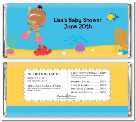 Under the Sea African American Baby Girl Snorkeling - Personalized Baby Shower Candy Bar Wrappers