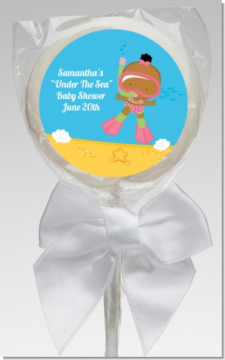 Under the Sea African American Baby Girl Snorkeling - Personalized Baby Shower Lollipop Favors
