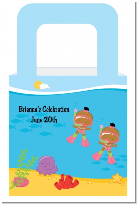 Under the Sea African American Baby Girl Twins Snorkeling - Personalized Baby Shower Favor Boxes