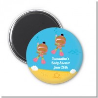 Under the Sea African American Baby Girl Twins Snorkeling - Personalized Baby Shower Magnet Favors