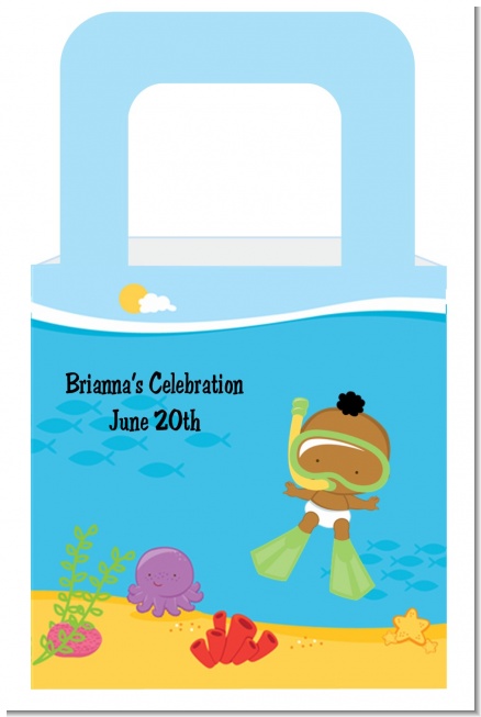 Under the Sea African American Baby Snorkeling - Personalized Baby Shower Favor Boxes