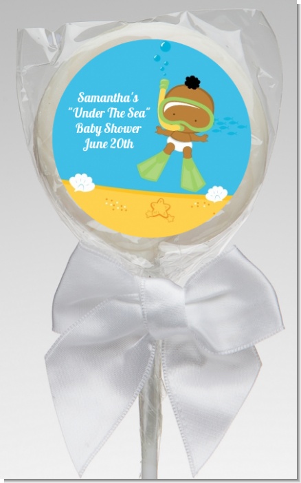 Under the Sea African American Baby Snorkeling - Personalized Baby Shower Lollipop Favors