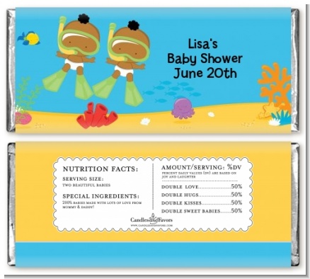 Under the Sea African American Baby Twins Snorkeling - Personalized Baby Shower Candy Bar Wrappers
