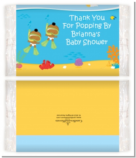 Under the Sea African American Baby Twins Snorkeling - Personalized Popcorn Wrapper Baby Shower Favors