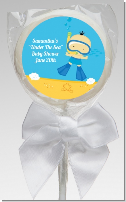 Under the Sea Asian Baby Boy Snorkeling - Personalized Baby Shower Lollipop Favors