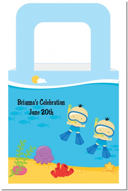 Under the Sea Asian Baby Boy Twins Snorkeling - Personalized Baby Shower Favor Boxes
