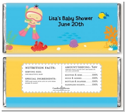 Under the Sea Asian Baby Girl Snorkeling - Personalized Baby Shower Candy Bar Wrappers