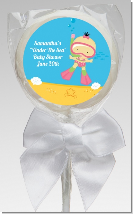 Under the Sea Asian Baby Girl Snorkeling - Personalized Baby Shower Lollipop Favors