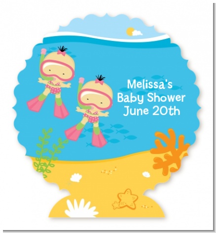 Under the Sea Asian Baby Girl Twins Snorkeling - Personalized Baby Shower Centerpiece Stand