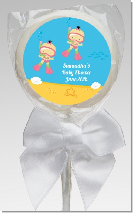 Under the Sea Asian Baby Girl Twins Snorkeling - Personalized Baby Shower Lollipop Favors