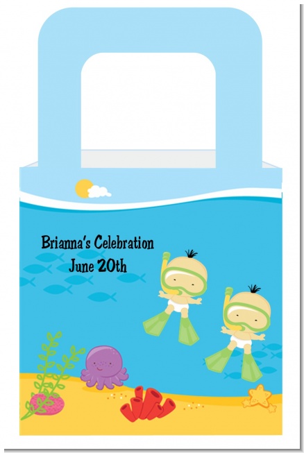 Under the Sea Asian Baby Twins Snorkeling - Personalized Baby Shower Favor Boxes