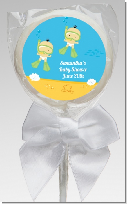 Under the Sea Asian Baby Twins Snorkeling - Personalized Baby Shower Lollipop Favors