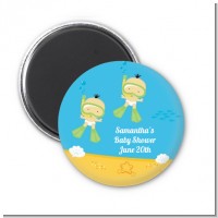 Under the Sea Asian Baby Twins Snorkeling - Personalized Baby Shower Magnet Favors