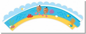 Under the Sea African American Baby Girl Twins Snorkeling - Baby Shower Cupcake Wrappers